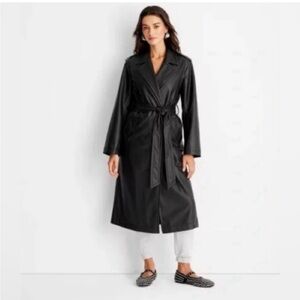 A New Day black faux leather trench coat with belt